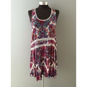 Patrons Of Peace Sleeveless Dress M Pink Floral Lace Tank Boho Festival Gauze